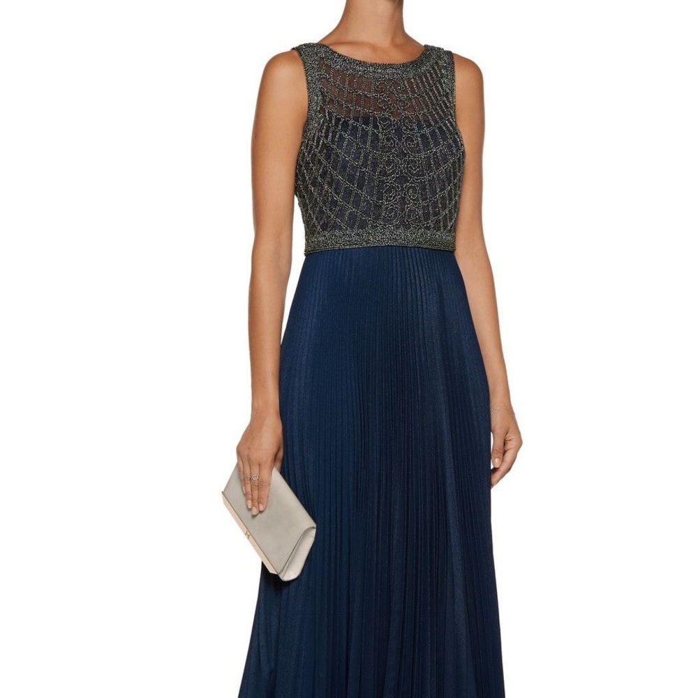 Mikael Aghal Embellished pleated crepe gown; sz 6